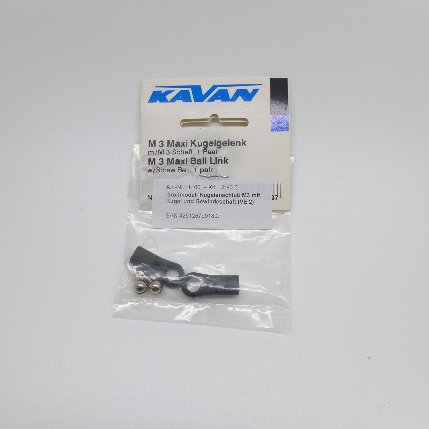 Großmodell Kugelanschluß M3 mit Kugel und Gewindeschaft